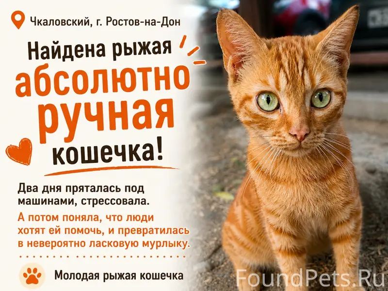 Найдена рыжая кошка Ириска, Чкаловский, Ростов-на-Дону